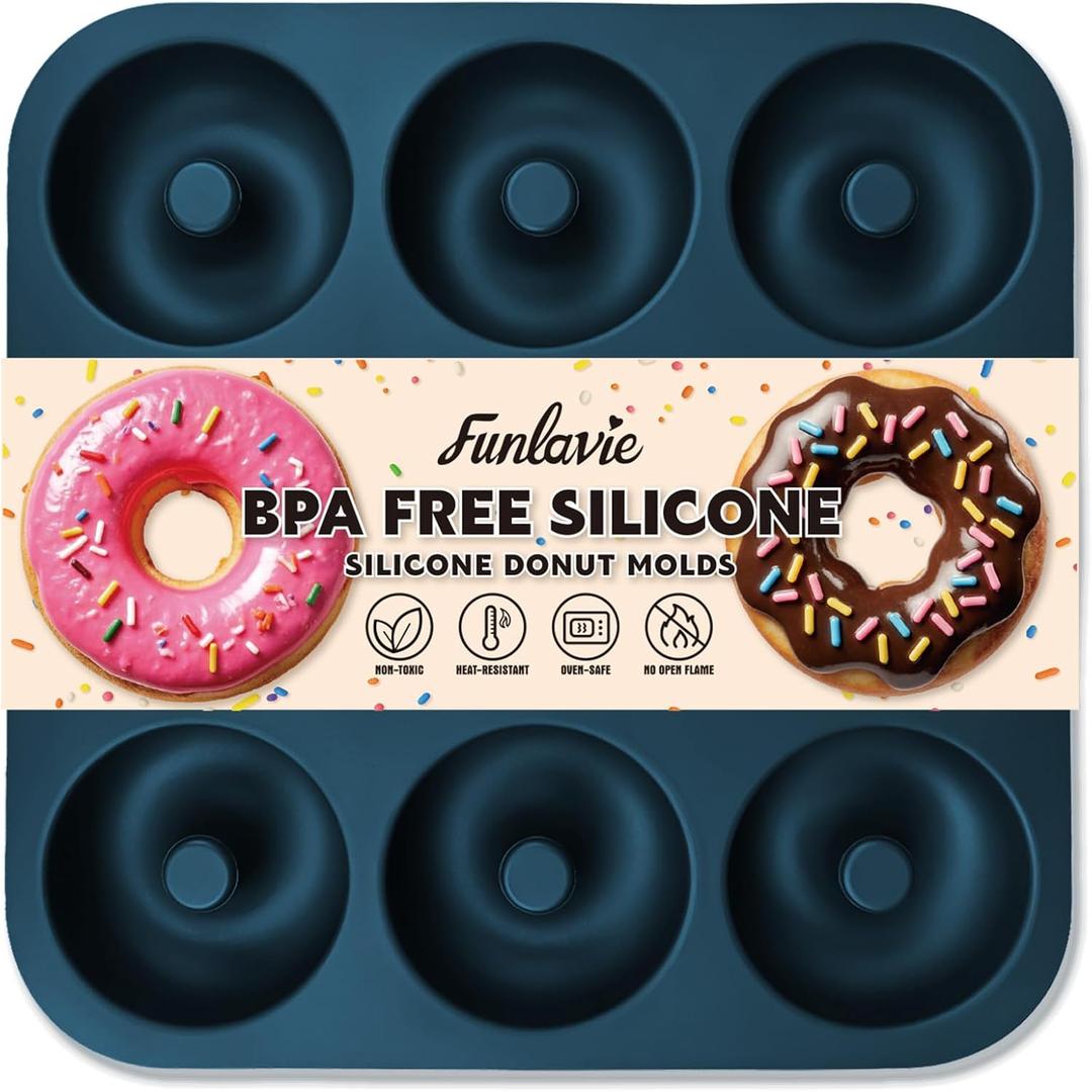 Large Silicone Donut Pan for Baking, 9 Cavity Non-Stick Food Grade Silicone Donut Molds, Doughnut Pan and Bagel Pans for Baking & Kitchen, BPA Free 11.2 x 11.1 Inches, Dishwasher Safe - Blue