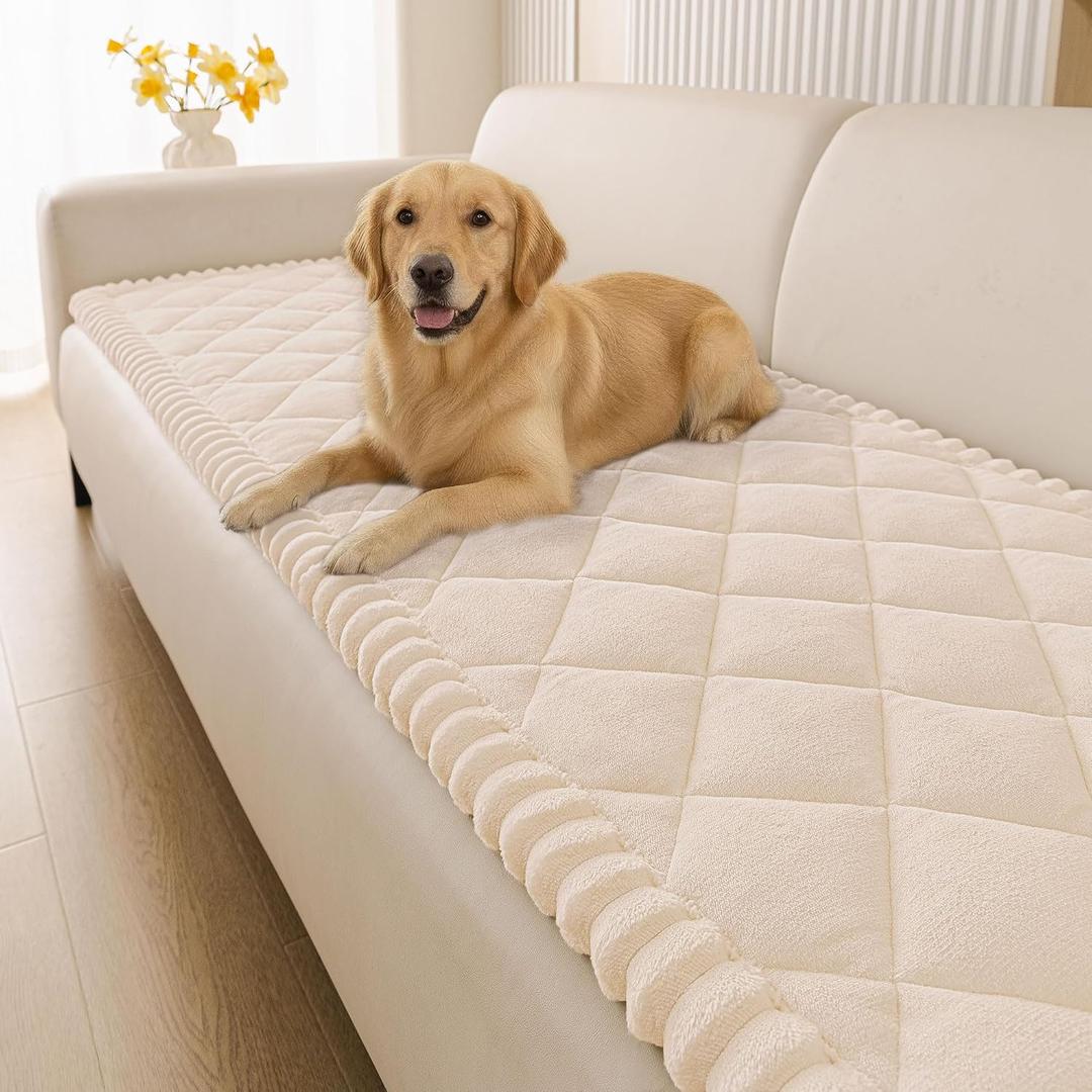 Smiry Fuzzy Couch Cover for Dogs, Non Slip Washable Pet Sofa Cover, Scratch Proof Hair Resistant Plush Sofa Slipcover, Pet Friendly Couch Cushion Protector for Cat, Apricot, 27.6" x 70.9"
