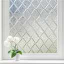 Haton Window Privacy Film Decorative Frosted Glass Window Film, Sun Blocking Stained Glass Clings, Static Cling Removable Stickers for Home Door Coverings, Lattice Pattern 23.6" x 157.4"