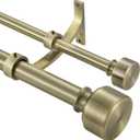 Double Curtain Rods 48-84 Inch, Antique Bronze Double Drapery Rod with Modern End Cap, 1-Inch Front and 5/8 Inch Back Double Window Rods, Heavy Duty Telescoping Double Rod Decorative Curtain Rods