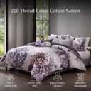 Bebejan Plum Petal 5 Piece Comforter Set, 100% Cotton Sateen, 220 Thread Count, Purple Floral Reversible Bedding Comforter Set, 1 Comforter, 2 Shams & 2 Pillows (Full/Queen)