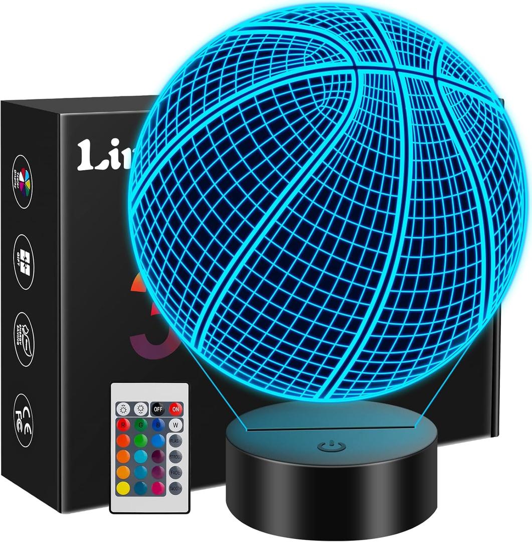 Linkax Basketball Gifts Stocking Stuffers for Teens Boys Girls, Basketball 3D Illusion Night Light Christmas Gifts for Ages 8-13, 5-15 Year Old Boy Birthday Present Room Decor