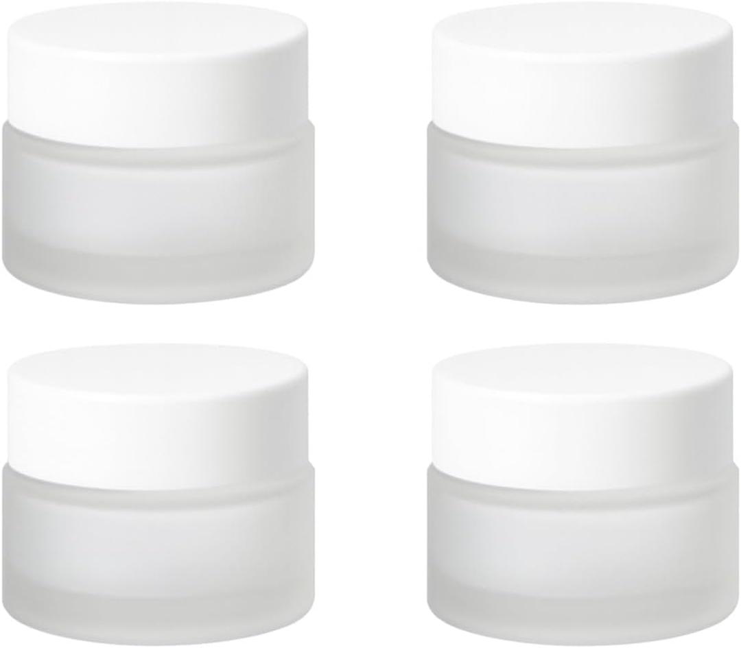 4 Packs15g Frosted Glass Cosmetic Jars with White Lids Refillable Empty Cream Containers Small Cosmetic Storage Pots for Travel, Sample, DIY Skincare, Lip Balm, Eye Cream, Face Lotion