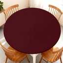 Elastic Tablecloth for Round Tables, Waterproof Tablecover for Up to 45"-48" Round Table, Dining Tablecover for Indoor and Outdoor, Holiday, Red Wood