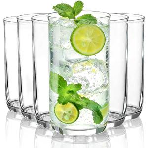 HOMQUEN 14oz Highball Glasses, 6pcs Drinking Glasses, PET Clear Plastic Water Glasses, Beer Glasses, Iced Coffee Glasses, Ideal for Cocktail, Whiskey, Soda, Tea, Water, Gift