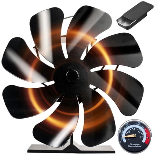 Tomersun Wood Stove Fan Heat Powered 8-Blade Stove Fan, Fireplace Fan for Wood Burning Stove/Pellet/Log Burner, w/Stove Accessories Thermometer & Aroma Pod