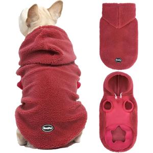 BINGPET Dog Hoodie for Small Medium Large Dogs, Sherpa Hooded Dog Sweater with Leash Hole for Boy Girl Dogs,Soft Warm Fleece Dog Winter Clothes Cold Weather Coats Jacket for Puppy Sweatshirt,Pink M