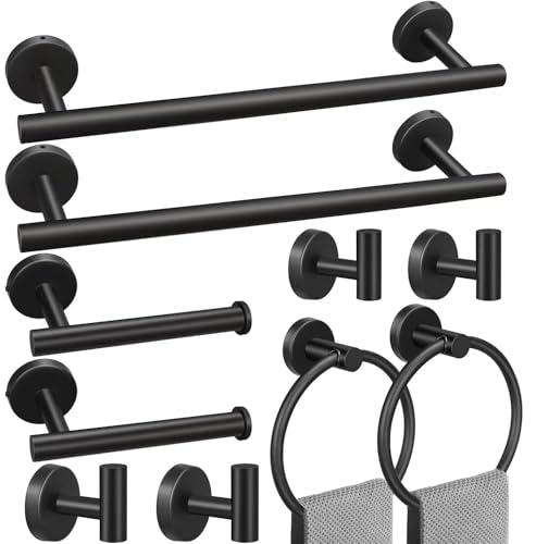 Toptowel 10sets Towel bar Sets, Includes 2Pcs 23.6 inch Towel bar, 2Pcs Towel Hook, 2Pcs Towel Ring, 2Pcs Toilet Paper Holder-Matte Black