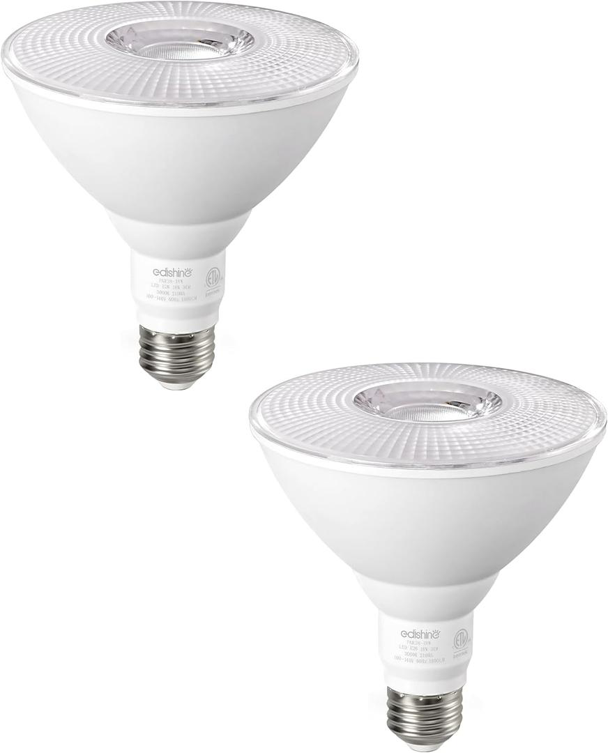 EDISHINE PAR38 LED Outdoor Flood Light Bulbs 2 Pack, 120W Equivalent Dimmable Waterproof LED Flood Light Bulb 3000K Warm Light 18W 1800LM E26 Base for Yard Porch Driveway Garage Christmas, ETL Listed