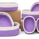 7 Piece Cotton Rope Woven Basket Set - Small Basket for Baby Nursery, Pets, Montessori, Dog & Cat Toy Boxes, Bathroom Organization Bins (White/Purple)
