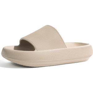 Cloud Slides for Women Pillow Slides Shower Shoes Cloud Recovery Slide Sandals Cushion Thick Sole Pillow Slippers Comfort Indoor and Outdoor Slide (Beige)