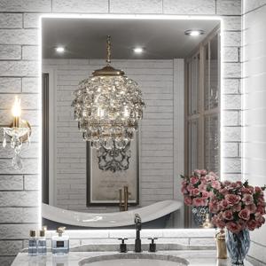Keonjinn Backlit Mirror Bathroom 30 x 36, Anti-Fog Mirror with Lights, CRI90+ HD Tempered Glass, Waterproof, UL Listed, Stepless Dimmable Vanity Mirror with High Lumen