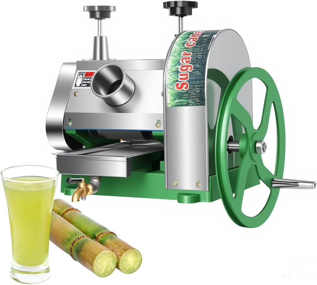 Manual Sugar Cane Press Juicer, Heavy-Duty Triple Stainless Steel Roller Design, Motor-Ready Interface, 2.5" Wide Inlet, High-Yield Hand Crank Cane Extractor for Home & Small Commercial Use