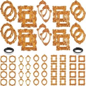 60 Pcs Mini Gold Picture Frames with Magnetic Tape Small Vintage Resin Antique Miniature Tiny Frames DIY Baroque for Photo Jewelry Home Wedding Decor