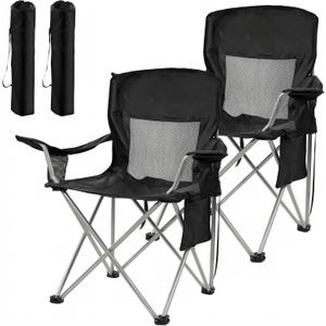 HULKFIT 1 Pack Folding Camping Chair – Heavy Duty Portable Outdoor Beach Chair for Adults with Breathable Mesh Back, Cup Holder & Carry Bag – Ideal for Backyard, Tailgating, Hiking & Travel,Black