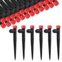 60 Pcs Red Drip Irrigation Emitters with Stake - Adjustable Stream for 1/4" Tubing - Garden Watering System Parts Drippers - Sprinkler Heads