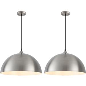 Brushed Nickel Pendant Lights Kitchen Island, 16 Inch Large Dome Pendant Light, Modern Farmhouse Pendant Light for Kitchen Island, Dining Room, Cafe, Bar, 2 Pack, 16"x2