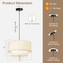 18" Drum Fabric Pendant Light, Large Modern Hanging Ceiling Chandelier Fixture with Dual Layer Fabric Shade, Ideal for Dining Room, Living Room, Bedroom, and Kitchen, Beige 