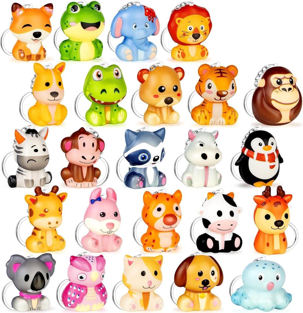 Party Favors for Kids 24PCS - Animal Squishy Keychain Slow Rising Stress Relief Toy, Easter Basket Stuffers Classroom Prizes, Treasure Chest Gifts for Boys Girls Birthday
