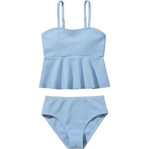 QJQ Girl's 2 Piece High Waisted Swimsuits Ruffle Waffle Bathing Suit Summer Cute Bikini Sets