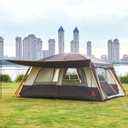 KTT Extra Large Tent 12 Person,Family Cabin Tents,Awning,2 Rooms,4 Doors and 4 Windows with Mesh,Straight Wall,Waterproof,Double Layer,Big Tent for Outdoor,Picnic,Camping,Family Gathering