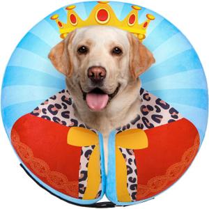 SCENEREAL Dog Cone Alternative After Surgery Donut Collar, Soft Pet Recovery Pillow Collar for Medium Large Dogs, Inflatable Adjustable Neck Collars to Prevent Licking, King Print E-Collars XL (Blue, XL)