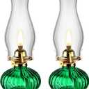 2 Set Chamber Oil Lamp for Indoor Use Classic Kerosene Hurricane Oil Lamp Glass Vintage Large Lantern with Adjustable Fire Wick for Home, 13 inch High(Green)