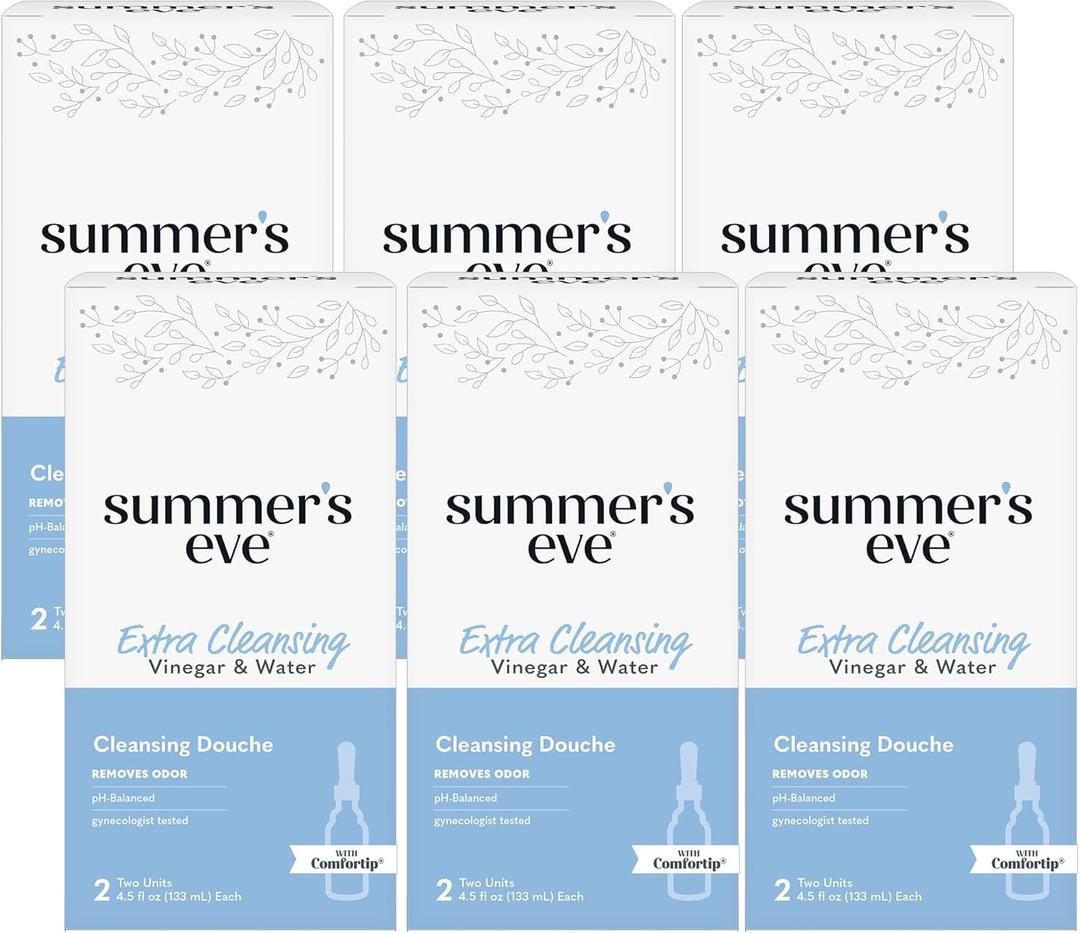 Summers Eve Extra Cleansing Vinegar and Water Feminine Cleansing Douche, Odor Control, pH Balanced, Gynecologist Tested, with Comfortip, 4.5 Ounce Each, 2 Count (Pack of 6)