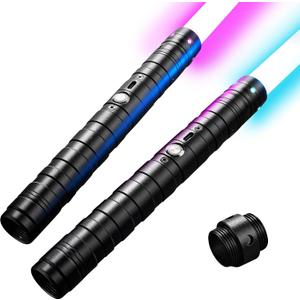 2 in 1 Dueling Lightsaber 15 RGB Colors Changeable 3 Modes with Fx Battle Sound Metal Hilt Light Sabers for Adults Kids Halloween Cosplay, Small