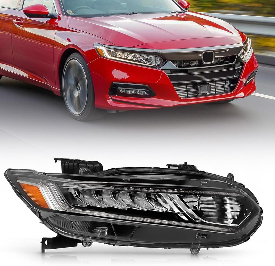 Huray Right Headlight for Honda Accord 2018 2019 2020 [OE:33100-TVA-A01] Front Head Lamp Replacement Passenger Side