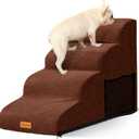 Dog Stairs for Small Dogs,4-Step,Foam Dog Steps&Ramps for Couch/High Beds with Waterproof &Removable Cover, Non-Slip,Brown