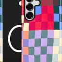 Compatible with MagSafe Checkered Phone Case for Samsung Galaxy S23 FE, Cute Aesthetic Checkerboard Magnetic Soft TPU and Hard PC Protective Phone Cover for Women Girls - Colorful