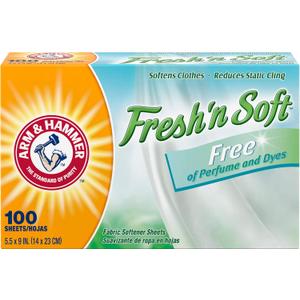 Arm & Hammer Fabric Softener Sheets, Free of Perfumes and Dyes, 100 ct