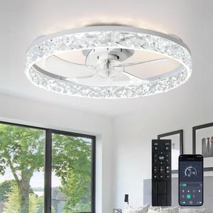 Depuley Modern Ceiling Fan with Light: 20-Inch LED Low Profile Ceiling Fan with Light and Remote Control App Flush Mount Ultra Quiet Reversible 6 Speeds - White Small Fans for Bedroom Indoor Outdoor