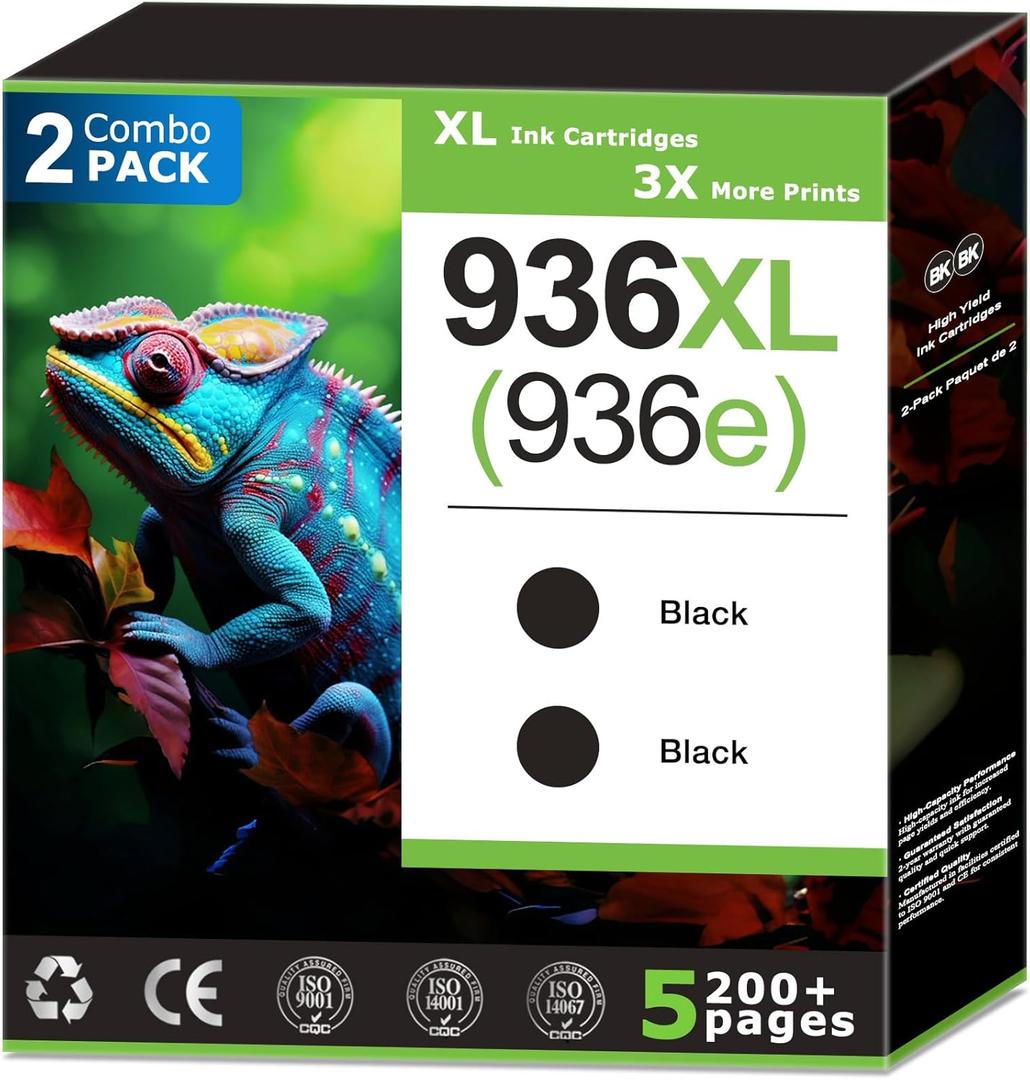 936XL 936e Black Ink Cartridges Combo Pack Replacement for HP 936 Black Ink Cartridges Compatible with HP Printer Work with HP Officejet (Pro) Series Printer (2 Pack) 9120e 9125e 9130e 9135e Black Ink