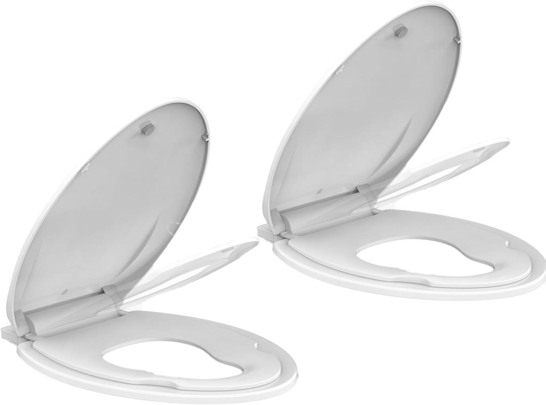 2-Pack 19" Elongated Potty Training Toilet Seats, Built-In Toddler Function with Stable No-Wiggle Design, Easy Install Detachable Seats for Child and Adult