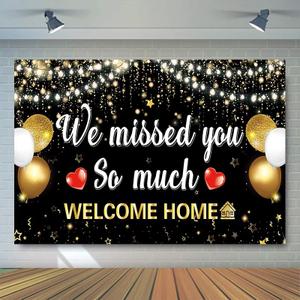 Welcome Home Backdrop Banner Decorations with 70.8"X43.3"We Missed You So Much Backdrop Photo Booth Props, Welcome Home Sign for Graduation Retirement Military Army Homecoming Decorations (loonelo05)