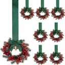 Janinka 8 Pcs Mini Christmas Wreath Small Cabinet Wreaths for Kitchen with Pine Berry Ribbon Bow Mini Christmas Farmhouse Decor for Holiday Xmas Party Porch Wall Window Door 7.87"(Red Berry Style)