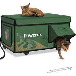 Weatherproof Heated Cat House for Outdoor in Winter, Heated Cat Bed Kitty Shelter with Cat Heating Pad, Insulated & Safe Escape Door, Warm House for Outside Stray Cat (Green, 12"x16"x16")