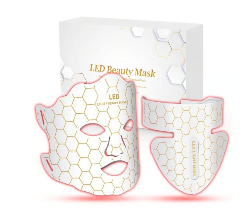 Yahi Red Light Photon Facial & Neck Mask with Remote Control, 7 Custom Modes with Infrared, Portable & Rechargeable with Timer for Home Use, 175 HighDensity Light Beads, White