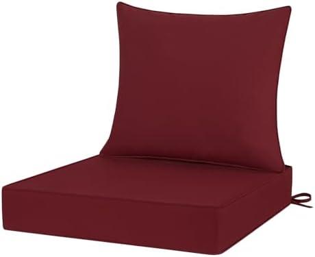 HOMELYSIAN Outdoor Chair Cushions 19x19, Patio Furniture Cushions with Removable Cover, Outdoor Deep Seat Cushion Set with Ties and Handle, Waterproof Outdoor Cushions for Chair Sofa Couch, Burgundy