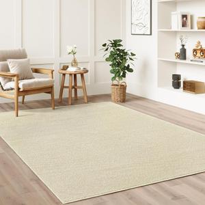 Washable Faux Sisal Rug, 10x14 Firm Textured Woven Mat, Indoor-Outdoor Non-Slip Easy-Clean Area Rug, Solid Modern Carpet for Living Room, Bedroom, Kitchen, Entryway, Patio, Cream Beige