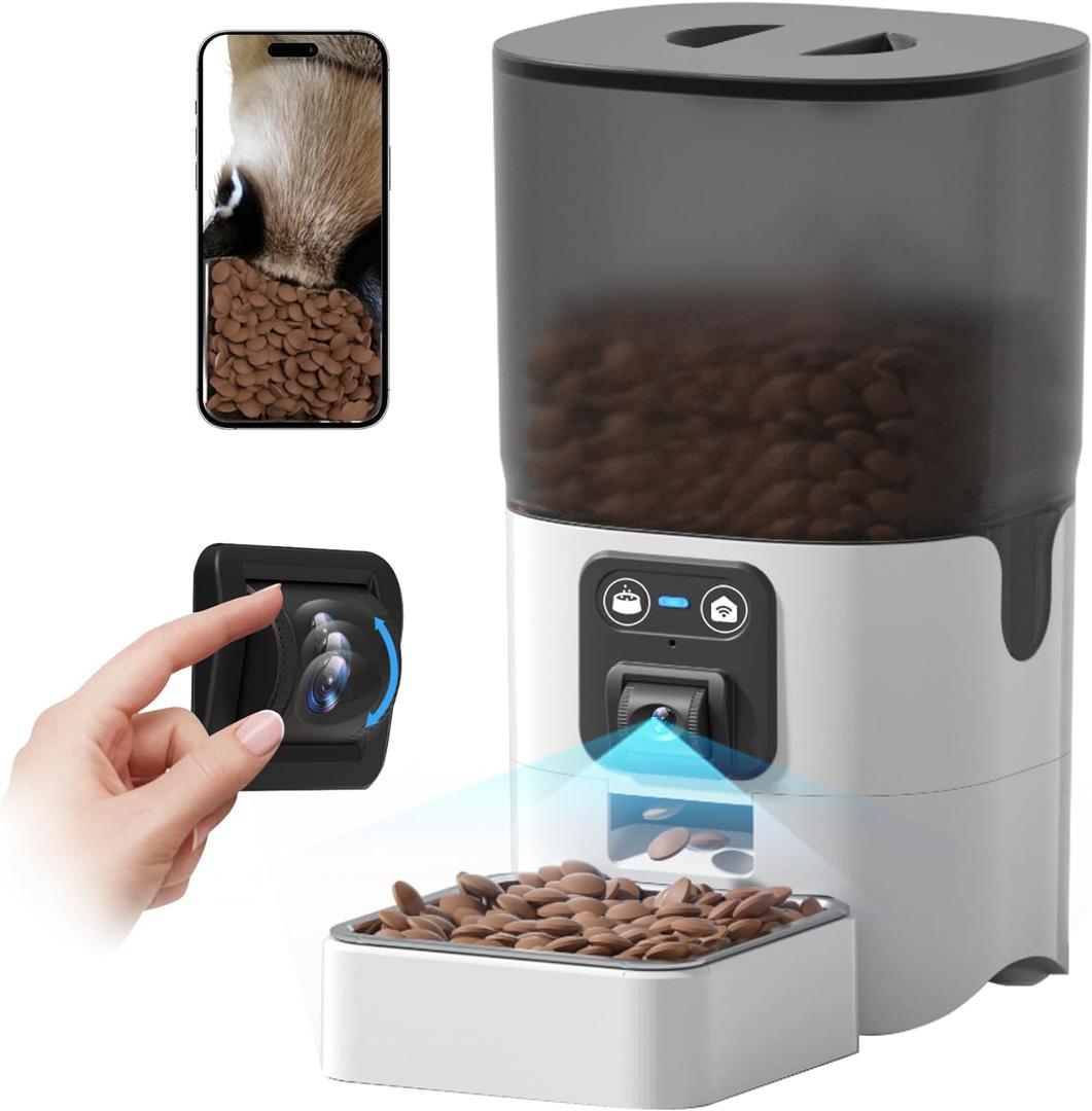 Automatic Cat Feeder Adjustable Angle Two-Way Audio 2.4G WiFi Pet Feeder with Camera Easy to Clean Detachable Feeding Schedule 1-10 Meals Per Day Perfect for Cats Small Dogs 6L Capacity