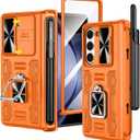 VEGO for Galaxy Z Fold 5 Case with S Pen Holder, [Hinge Protection][360Ring Magnetic Kickstand][Slide Camera Cover][Front Screen Protector] Protective Case for Samsung Galaxy Z Fold 5 - Orange