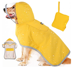 SlowTon Dog Raincoat, Adjustable Dog Rain Jacket Clear Hooded Double Layer, Waterproof Poncho with Reflective Strip Straps and Storage Pocket for Small Medium Large Dog (Yellow XL)
