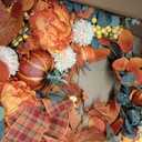 24" Artificial Fall Half Wreath for Front Door Autumn Wreath with Pumpkin Peony Eucalyptus Chrysanthemum and Ribbon for Halloween Thanksgiving Day Indoor Outdoor Farmhouse Window Wall Dcor
