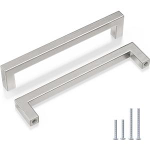 goldenwarm Brushed Nickel Cabinet Pulls Silver Drawer Handles Square Hardware for Kitchen Dresser, 6-1/4 Inch Hole Center, Pack of 30 