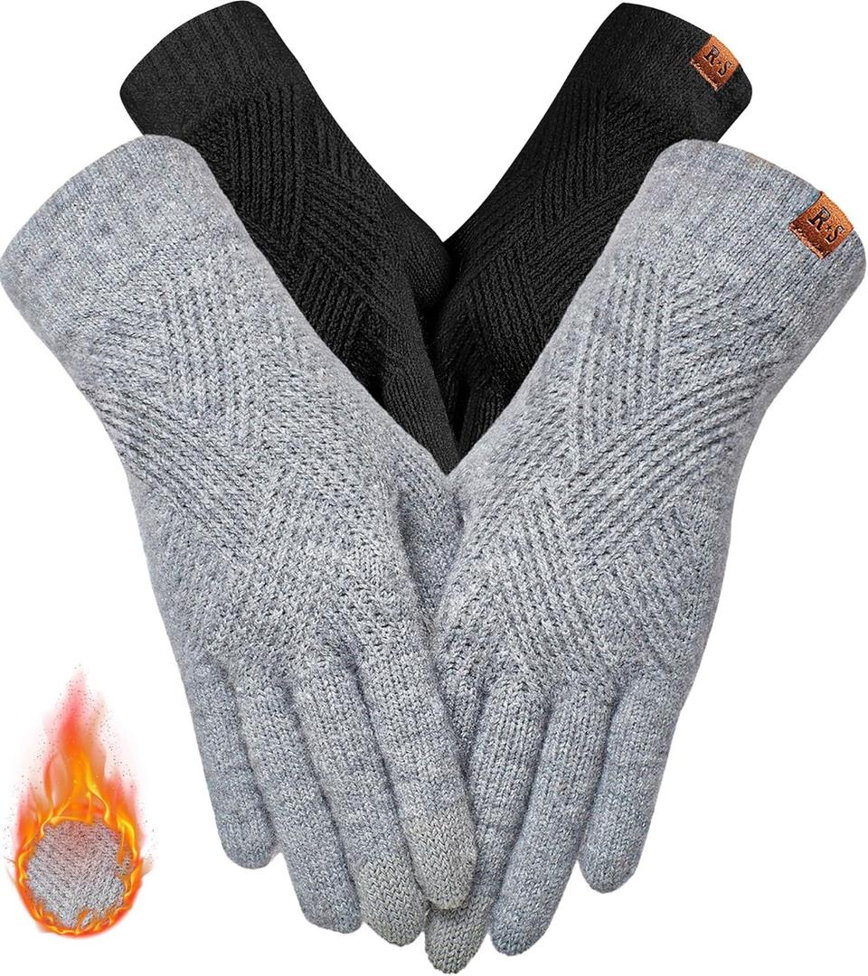 REACH STAR Winter Gloves for Women Touch Screen Thermal Lining Warm Gloves Cold Weather Christmas Gifts (Black+light Gray)