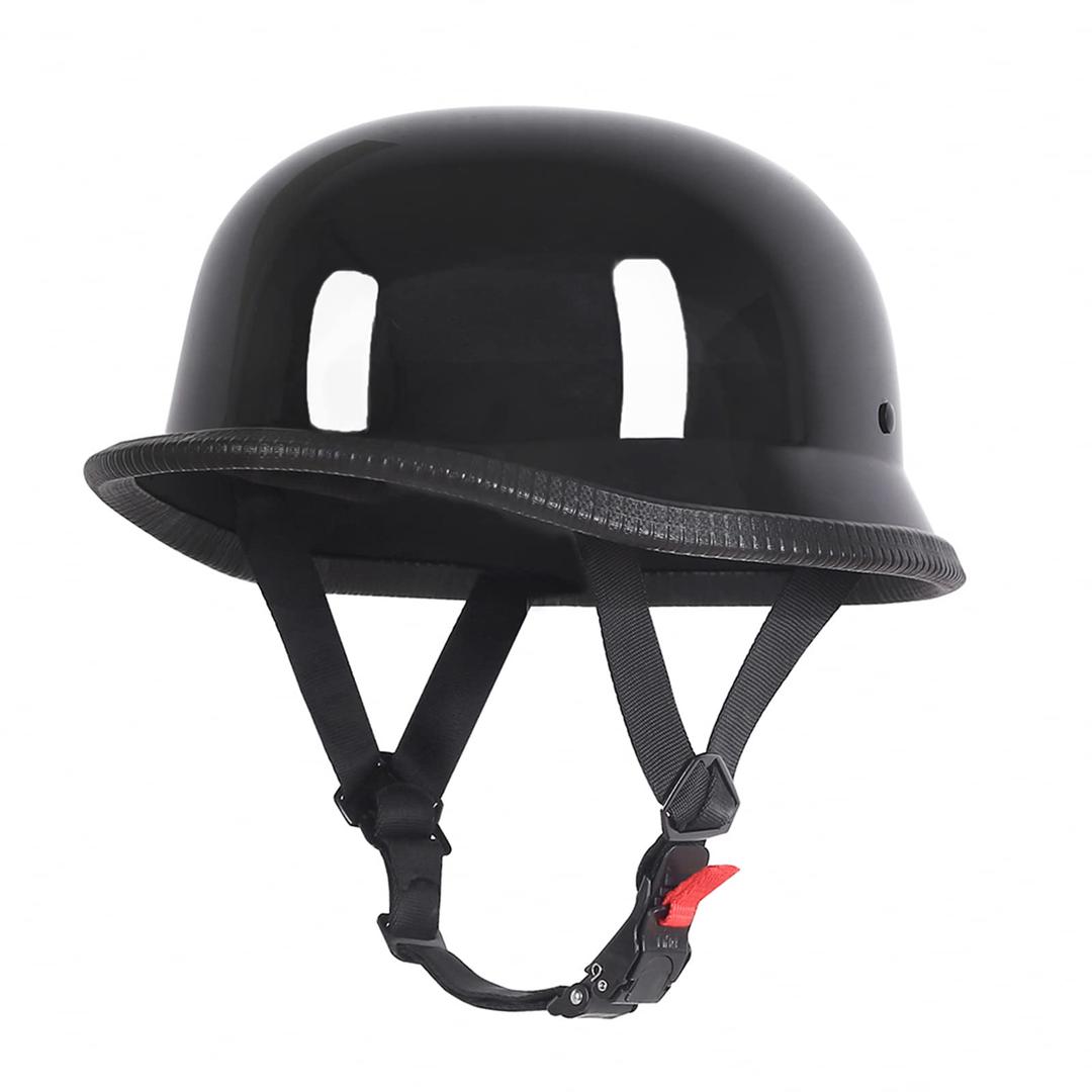 German Style Motorcycle Helmet, Thin Skull Cap Half Helmet for Adult Men Women Half Shell Helmet, Retro Half Face Helmet for Cruiser Scooter Chopper, DOT Approved(Matte Black, XX-Large)