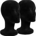 Foraineam 2 Pack Black Foam Mannequin Head, 12 Inch Female Manikin Foam Heads, Wig Holder Hats Glasses Headband Hairpieces Display Stand